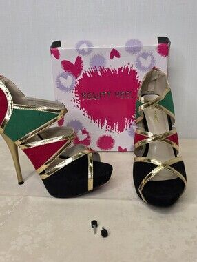 Beauty Heel Kalisa-56 Colorblock Platform Stiletto Heels Gold Strappy Size 7.5